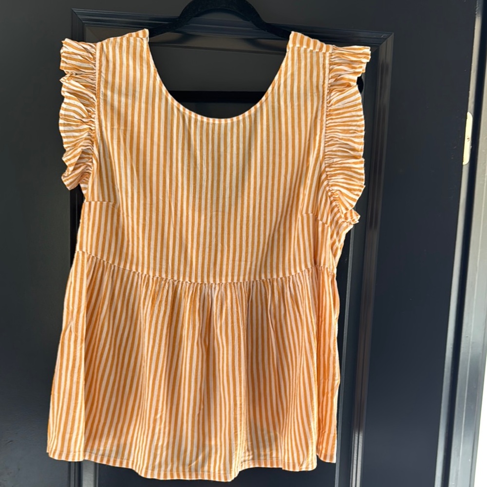 Warehouse Gold Cap Sleeve Ruffled Blouse